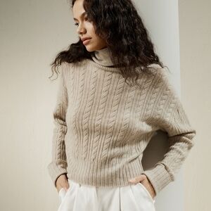Lily Silk Cashmere Cable Knit Turtle Neck